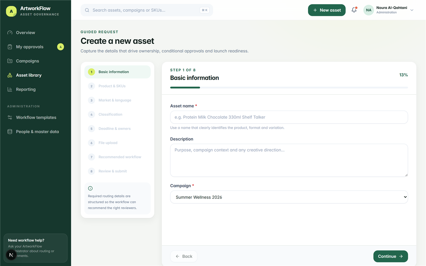 Asset detail with immutable version history