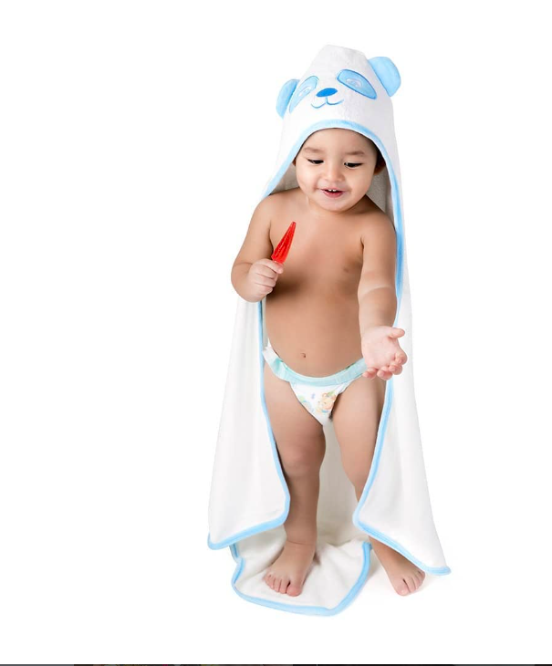 Bamboo baby towel in use